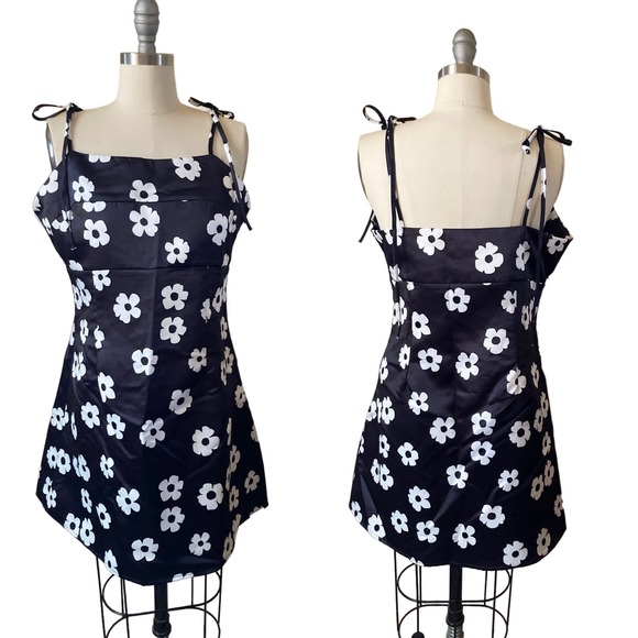 Love + Harmony Women's Dress Size L Mini Black White Daisy Shoulder Ties - Picture 1 of 7